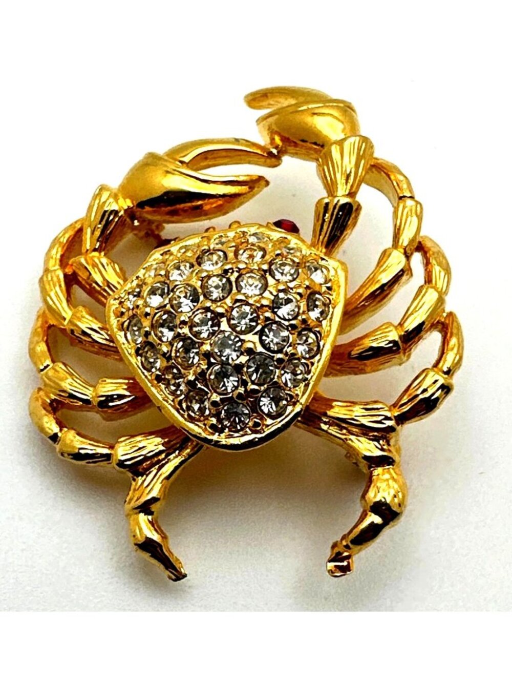 Whimsical Crab Brooch Pin Zodiac Rhinestones Gold Tone Figural Ocean Festival